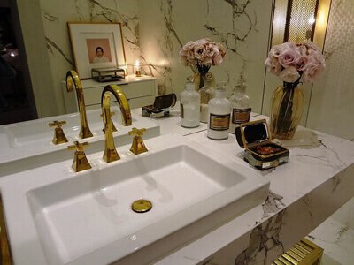 Star West Plumbing Gold and White Bathroom Sink